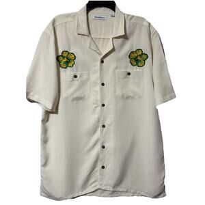 Caribbean Men's Short Sleeve Shirt Button Up Embroidered Lt Yellow Modal Blend